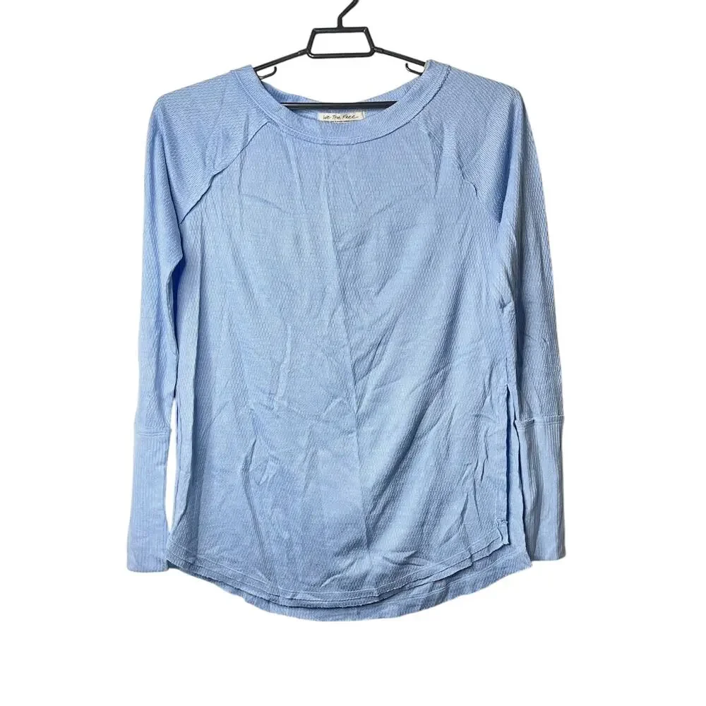 Free People We The Free Snowy Thermal Top Oversized In The Rain Blue Size XSmall